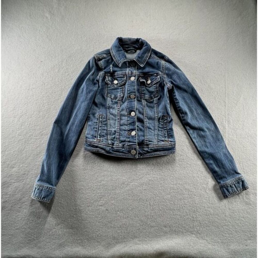 Aeropostale Denim Jacket Womens XS Jean Trucker Festival Cowgirl Distressed Crop